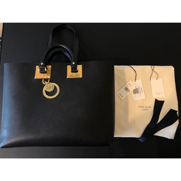 Sophie Hulme Black Leather East West Tote Work Bag - Picture 6 of 8